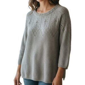 Charming Charlie Cozy Sweater Womens Size M Gray 3/4 Sleeve Knit Rear Tie